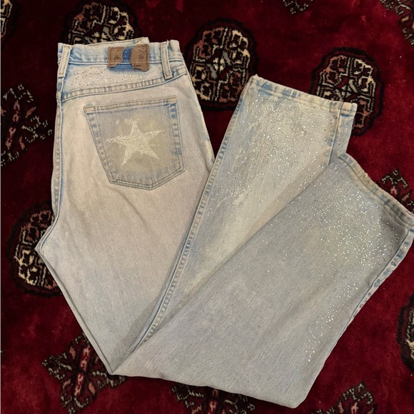 Light Blue Jeans with Rhinestone Star Embellishments - Picture 3 of 4